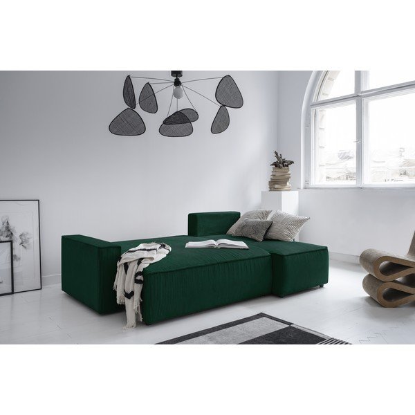 Sötétzöld kordbársony kinyitható sarokkanapé (variálható) Brave Dave – Miuform-image-4
