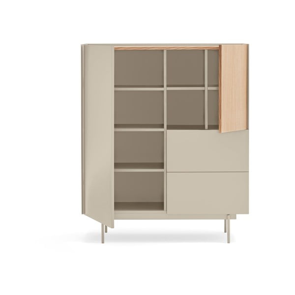 Bézs-natúr színű magas komód tölgyfa dekorral 100x120 cm Otto – Teulat-image-3