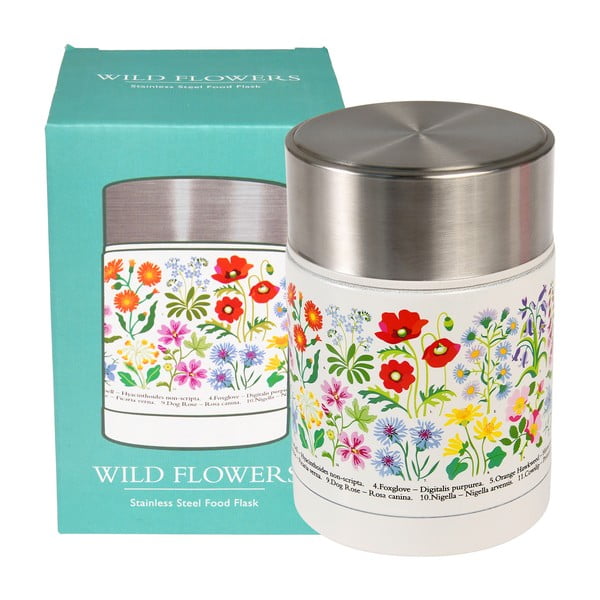 Krémszínű-ezüstszínű ételtartó gyerek termosz 450 ml Wild Flowers – Rex London-image-2