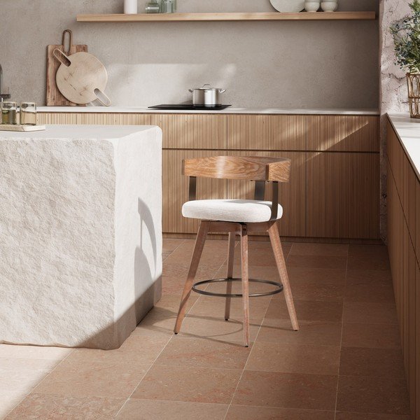 Krémszínű-natúr színű kárpitozott karfás bárszék szett 2 db-os Ilia – MOME-image-2