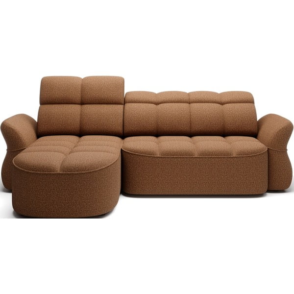 Sárga-barna bársony kinyitható-tárolóhelyes sarokkanapé (bal oldali-heverő résszel) Beneth – ELTAP