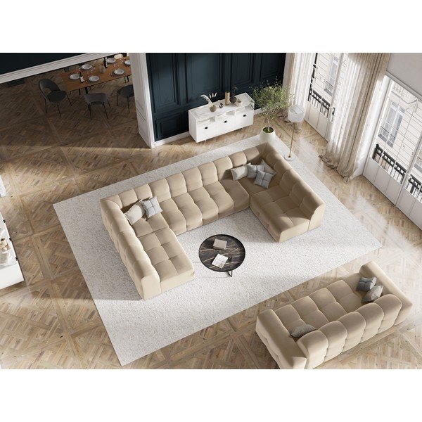 Bézs bársony kanapé 222 cm Kendal – Micadoni Home-image-1