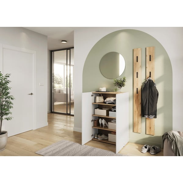 Fehér előszoba bútor tölgyfa dekorral 104x200x33 cm Alviano – Germania-image-1