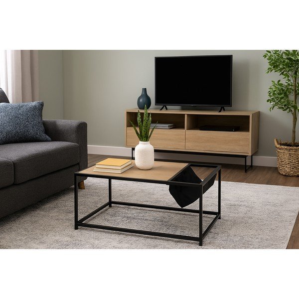 Fekete-natúr színű dohányzóasztal tölgyfa dekorral 60x99 cm Bayen – Bonami Essentials-image-1