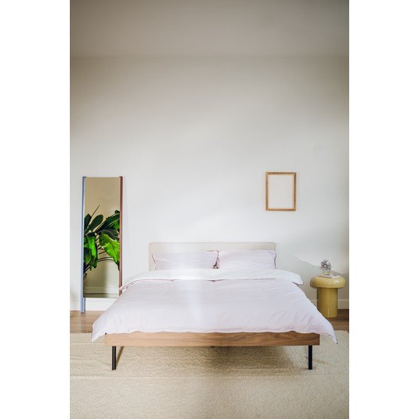 Sötét natúr színű kárpitozott-forgácslemez franciaágy ágyráccsal 180x200 cm diófa dekorral Streiko – noo.ma-image-2