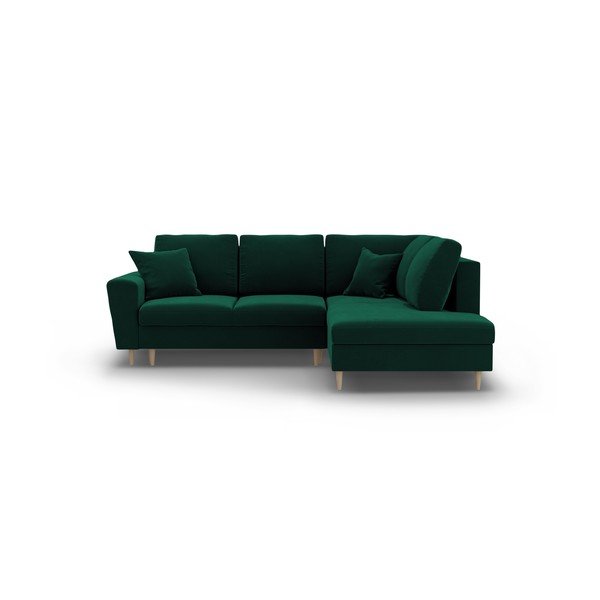Zöld bársony kinyitható tárolóhelyes sarokkanapé (jobb oldali-L alakú) Kyoto – Cosmopolitan Design