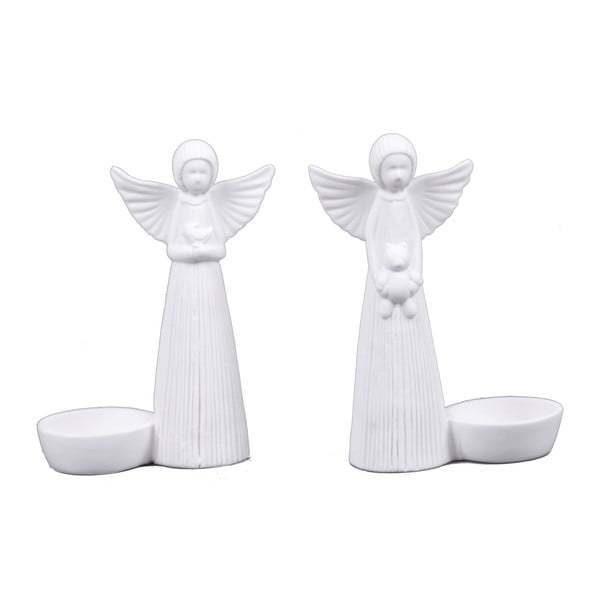 2 részes porcelán gyertyatartó angyal szoborral, magassága 14 cm - Ego Dekor