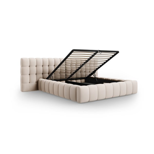 Bézs kárpitozott ágyneműtartós franciaágy ágyráccsal 160x200 cm Mamaia – Micadoni Home-image-3