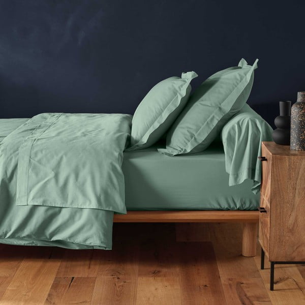 Világoszöld gumis pamut lepedő 180x200 cm Lina – douceur d'intérieur-image-1