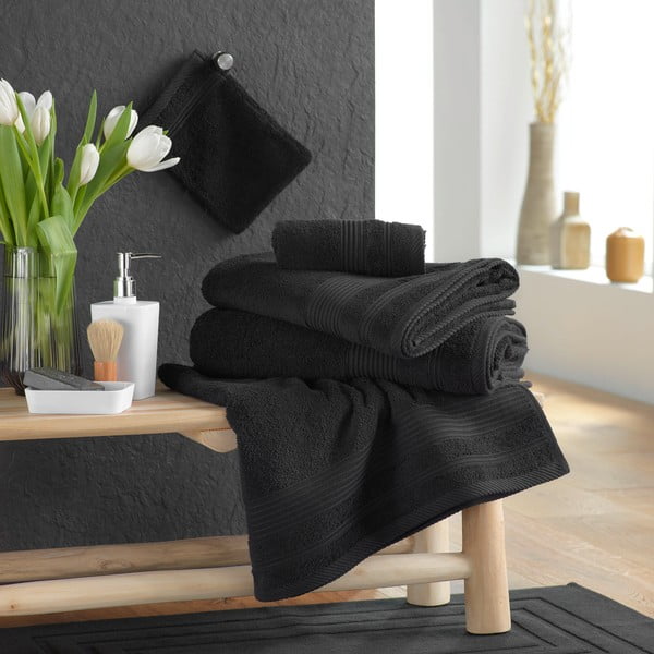 Fekete frottír pamut törölköző 30x50 cm Tendresse – douceur d'intérieur-image-3