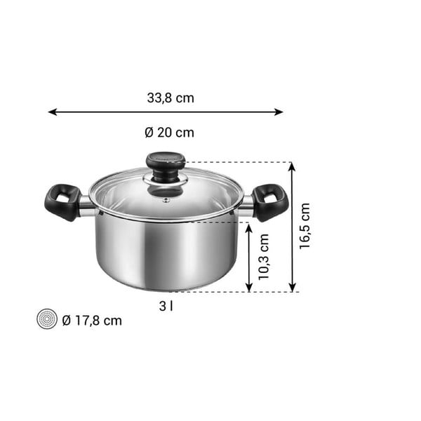 Indukciós tűzhelyhez alkalmas rozsdamentes acél edény fedővel 3 l Brava – Tescoma-image-3