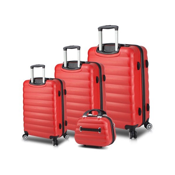 RESSO Travel Set 3 piros görgős bőrönd és kézipoggyász szett USB csatlakozóval - My Valice