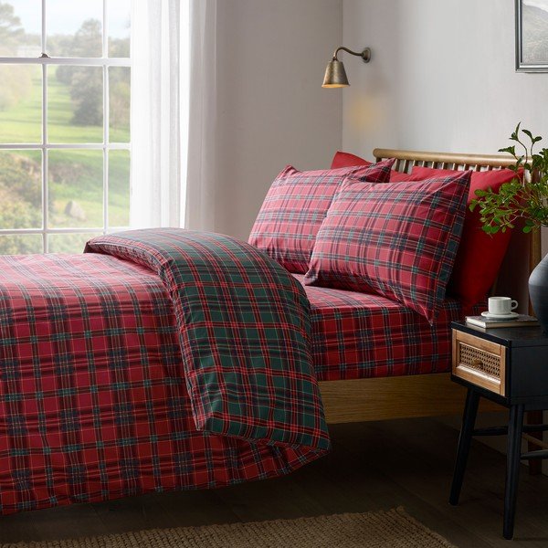 Piros-sötétzöld egyszemélyes ágyneműhuzat 135x200 cm Tartan Check – Catherine Lansfield