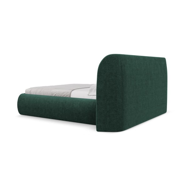 Sötétzöld kárpitozott ágyneműtartós franciaágy ágyráccsal 160x200 cm Hauke – Makamii-image-4