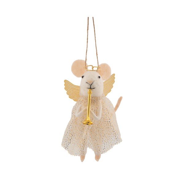 Textil karácsonyfadísz 6 cm Angel Mouse Playing the Trumpet – Sass & Belle