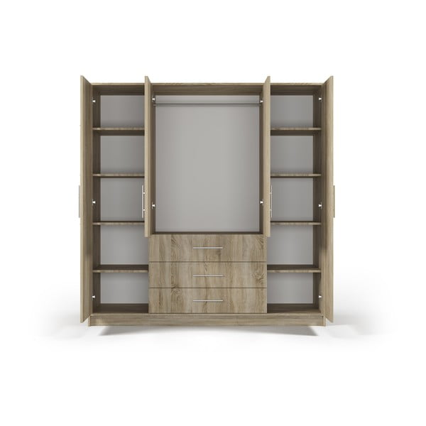 Ruhásszekrény tölgyfa dekorral, tükörrel 196x200 cm Derry - Cosmopolitan Design-image-3