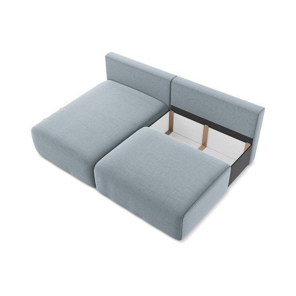 Kék bársony kinyitható-tárolóhelyes sarokkanapé (bal oldali-heverő résszel) Kalena – Makamii-image-4