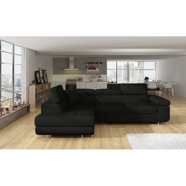 Fekete kinyitható-tárolóhelyes sarokkanapé (bal oldali-L alakú) Anton – ELTAP-image-1