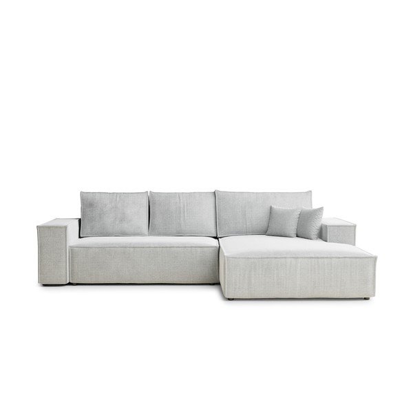 Világosszürke zsenília kinyitható-tárolóhelyes sarokkanapé (jobb oldali-heverő résszel) Maze – Maison de Rêve