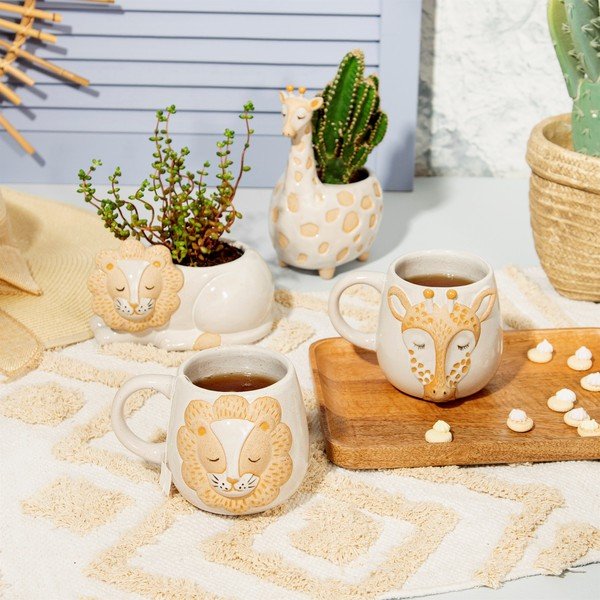 Leo Lion fehér-bézs bögre, 350 ml - Sass & Belle-image-1