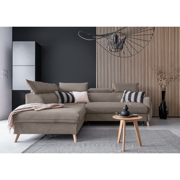 Világosbarna bársony kinyitható sarokkanapé (bal oldali) Sweet Harmony – Miuform-image-1