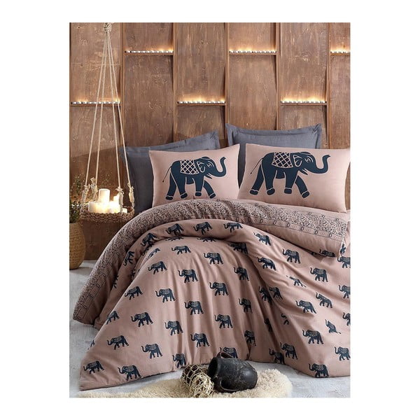 Elephants barna ágynemű- és párnahuzat egyszemélyes ágyhoz, 160 x 220 cm