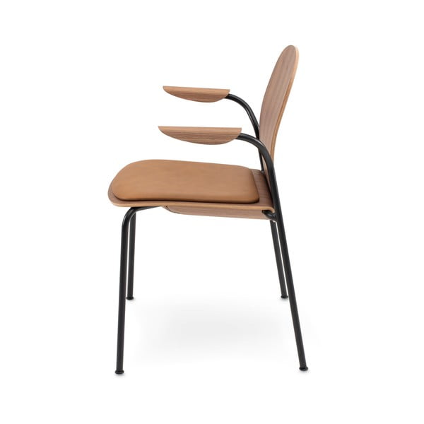 Barna-konyakbarna karfás-rakásolható étkezőszék szett 2 db-os diófa dekorral Book – Gazzda-image-3