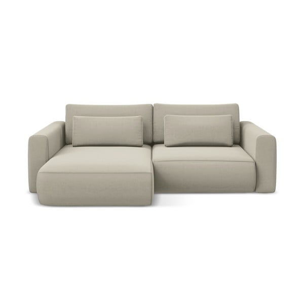 Bézs bársony kinyitható-tárolóhelyes sarokkanapé (bal oldali-heverő résszel) Kapua – Makamii