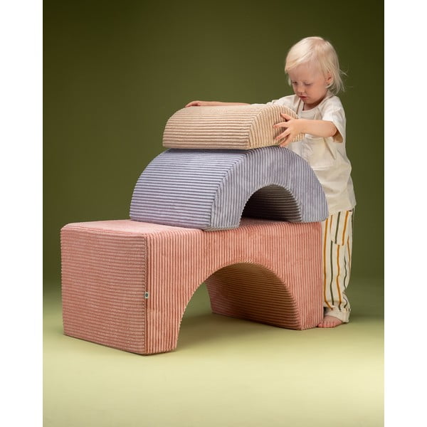 Rózsaszín kordbársony habszivacs játszótér 3 db-os magasság 37 cm 75x49 cm Rainbow Montessori – Wigiwama-image-2