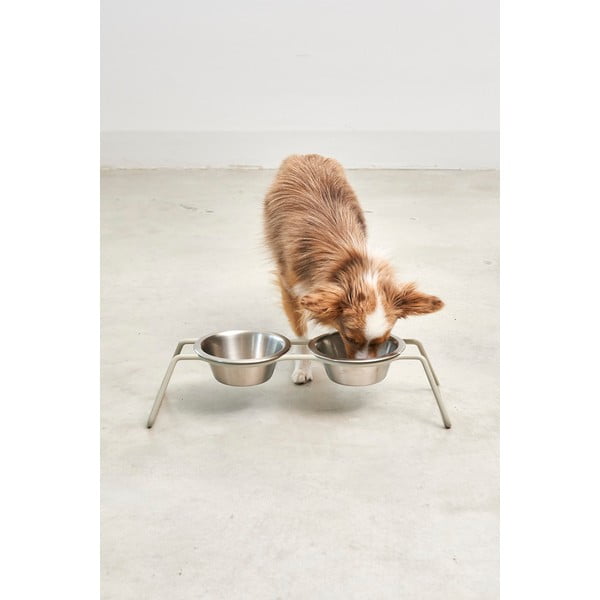 Rozsdamentes acél tálka szett állvánnyal kutyáknak Cena Greige M – MiaCara-image-4