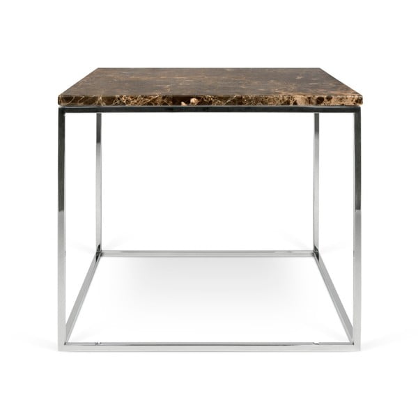 Gleam barna márvány dohányzóasztal krómozott lábakkal, 50 x 50 cm - TemaHome