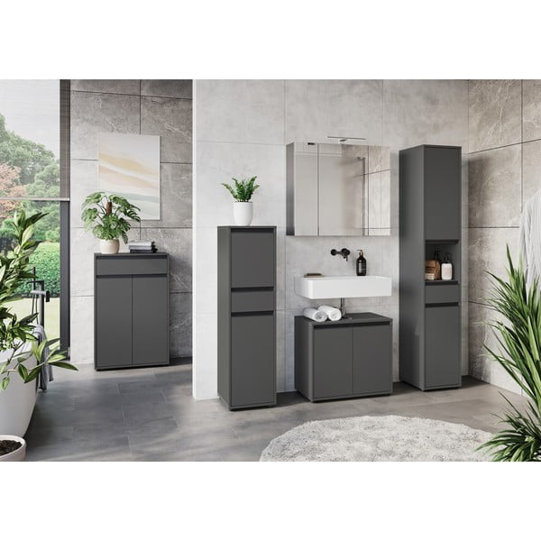 Antracitszürke magas keskeny fürdőszoba szekrény 33x181 cm Lemont – Germania-image-1