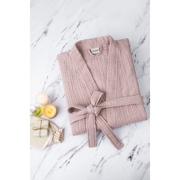 Rózsaszín muszlin fürdőköpeny S/M Kimono – Foutastic-image-3