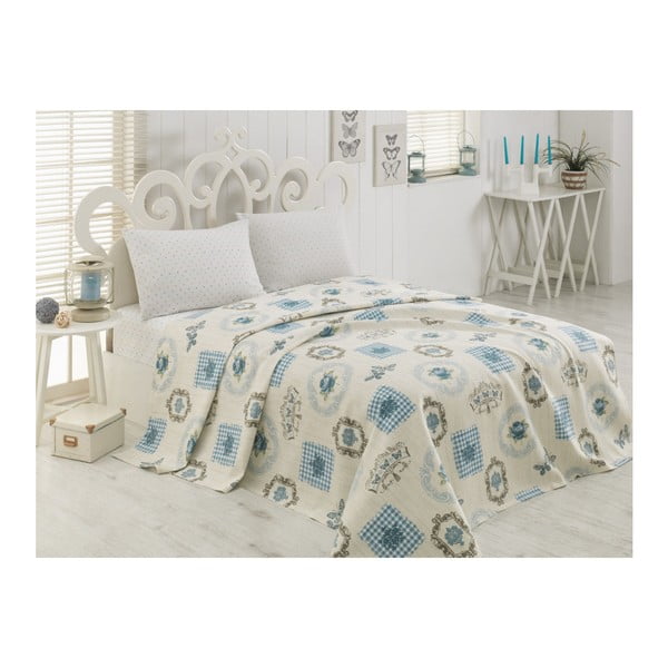 Pique Emily Turquoise könnyű, egyszemélyes ágytakaró, 160 x 235 cm