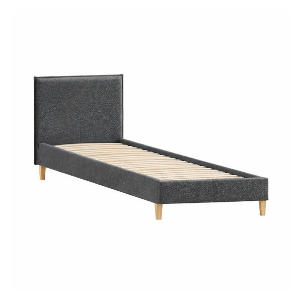 Sötétszürke kárpitozott egyszemélyes ágy ágyráccsal 90x200 cm Tina – Ropez