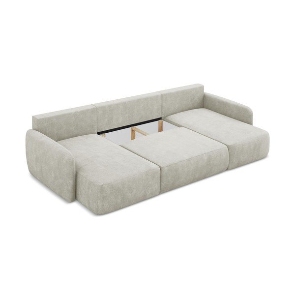 Krémszínű zsenília kinyitható-tárolóhelyes sarokkanapé  (U alakú) Lilo – Makamii-image-3