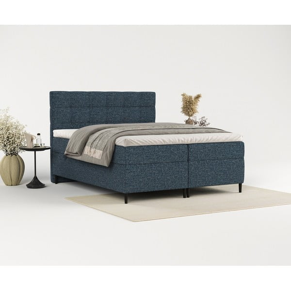 Sötétkék ágyneműtartós boxspring ágy 180x200 cm Urbaneo – Maison de Rêve-image-4