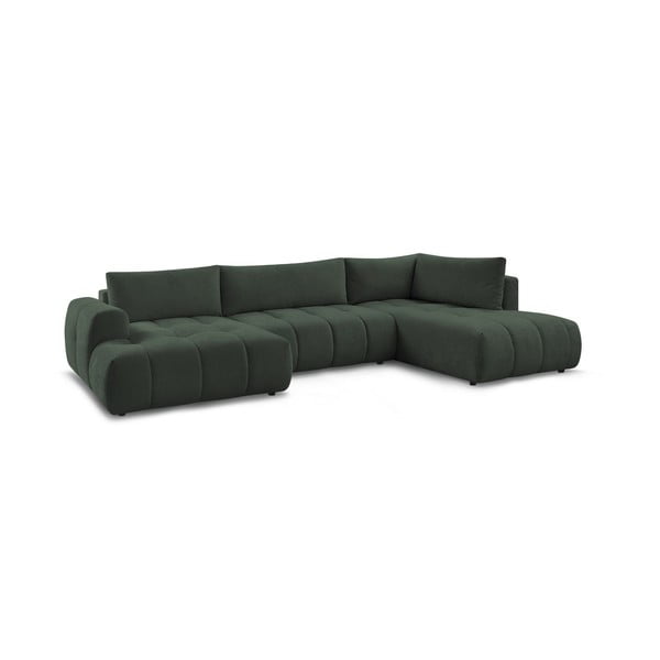 Zöld kinyitható-tárolóhelyes sarokkanapé (jobb oldali-U alakú) Fuji – Bobochic Paris-image-3
