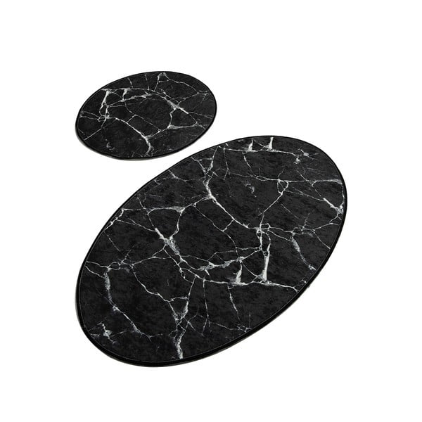 Marble 2 db-os fekete ovális fürdőszobai kilépő szett - Foutastic