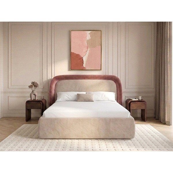 Rózsaszín kárpitozott ágyneműtartós franciaágy ágyráccsal 180x200 cm Sam – Bobochic Paris-image-1