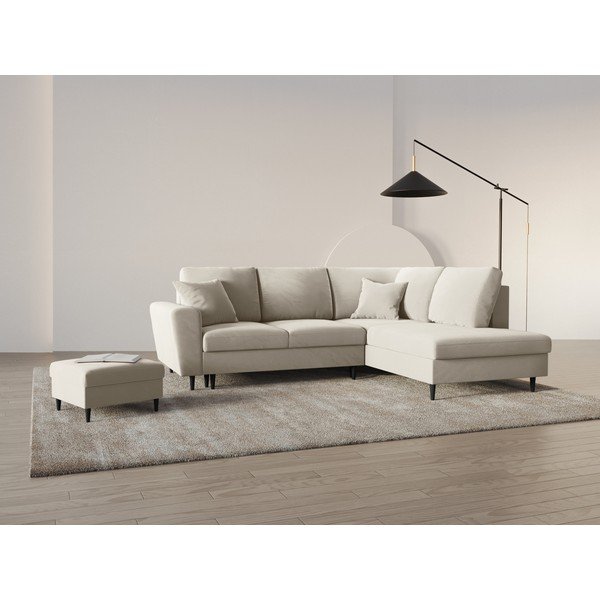 Bézs bársony kinyitható tárolóhelyes sarokkanapé (jobb oldali-L alakú) Kyoto – Cosmopolitan Design-image-2