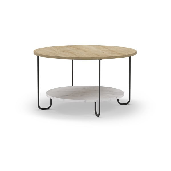 Natúr színű kerek dohányzóasztal tölgyfa dekoros asztallappal ø 80 cm Tonka – Marckeric-image-2