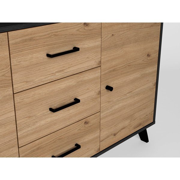 Fekete-natúr színű alacsony komód tölgyfa dekorral 181x81 cm Bocami – Marckeric-image-4
