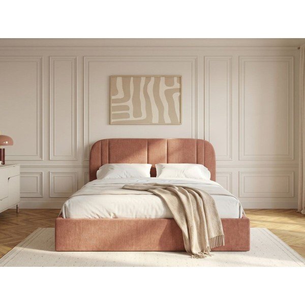 Rózsaszín kárpitozott ágyneműtartós franciaágy ágyráccsal 180x200 cm Sidney – Bobochic Paris-image-2