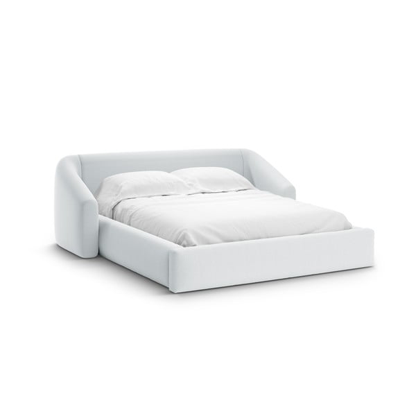 Világosszürke kárpitozott ágyneműtartós franciaágy ágyráccsal 140x200 cm Campi – Cosmopolitan Design