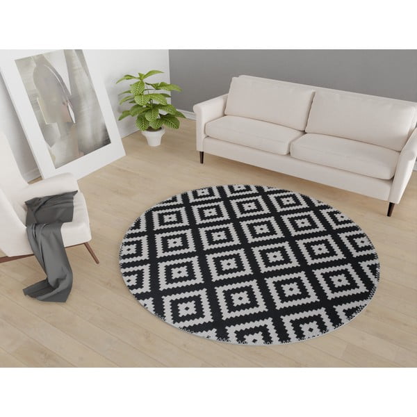 Fekete-fehér mosható kerek szőnyeg ø 120 cm – Vitaus-image-1