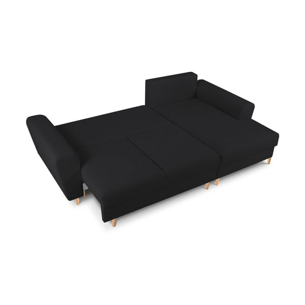 Fekete buklé kinyitható tárolóhelyes sarokkanapé (jobb oldali-heverő résszel) Kyoto – Cosmopolitan Design-image-2