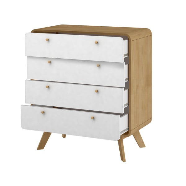 Fehér-natúr színű magas komód tölgyfa dekorral 80x88 cm Caitlin – Støraa-image-3