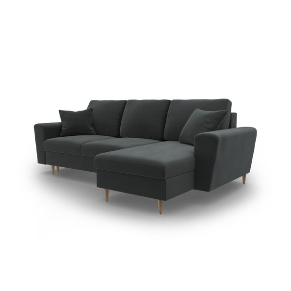 Sötétszürke bársony kinyitható tárolóhelyes sarokkanapé Kyoto – Cosmopolitan Design-image-4