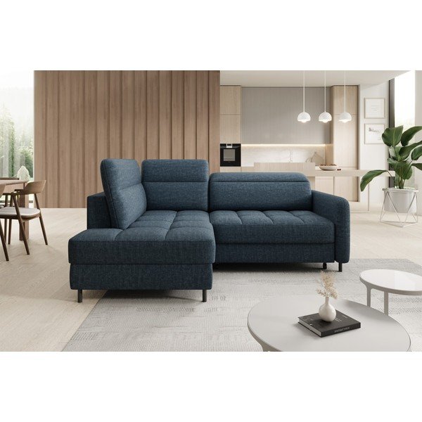 Kék bársony kinyitható-tárolóhelyes sarokkanapé (bal oldali-L alakú) Barea – ELTAP-image-3